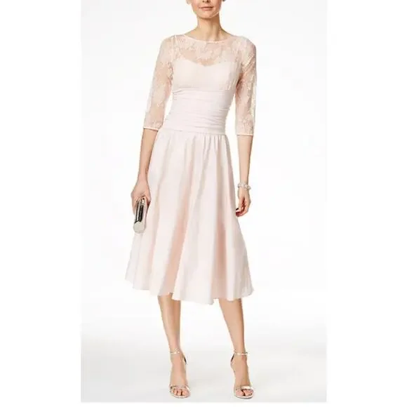 JESSICA HOWARD Midi Ballet Pink Floral Lace Fit and Flare Dress size 10 Wedding - Picture 2 of 9